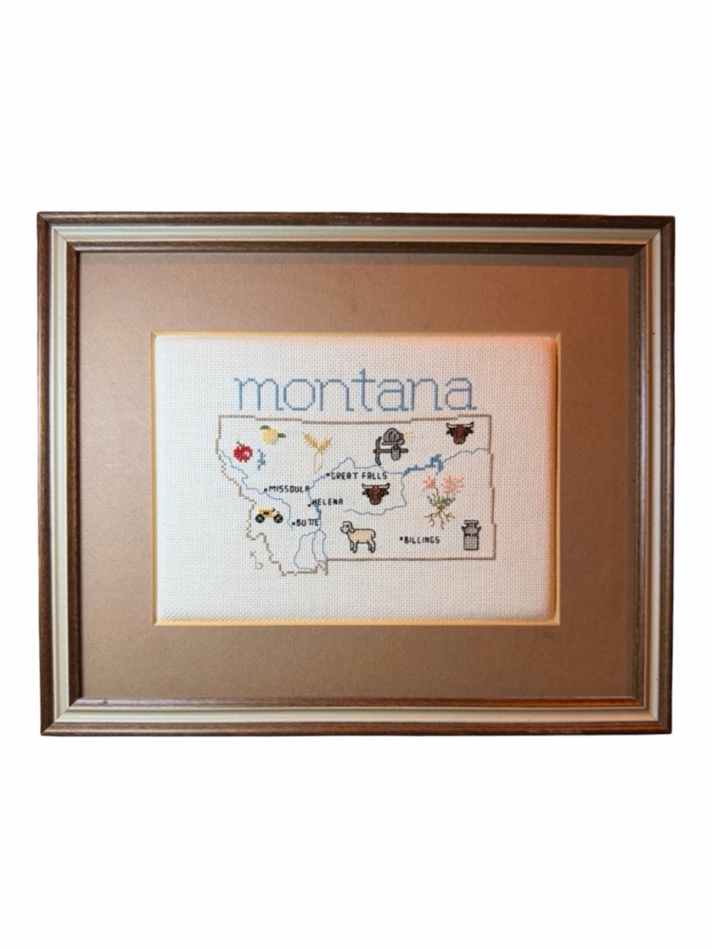 Handmade Vintage Cross Stitch of State of Montana